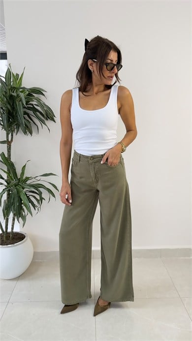 Premium Yumuşak Doku Denim Palazzo Haki