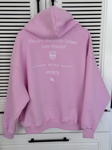Sırt Nakışlı Kapüşonlu Sweat Pembe