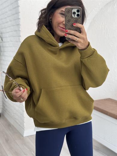 Sırt Nakışlı kapüşonlu Sweat Yağ Yeşili