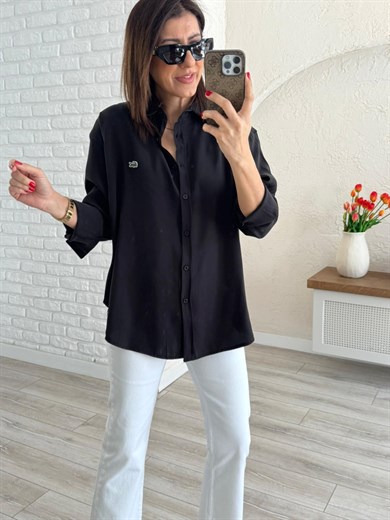 Siyah Kupra Uzun Kol Gömlek 