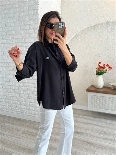 Siyah Kupra Uzun Kol Gömlek 