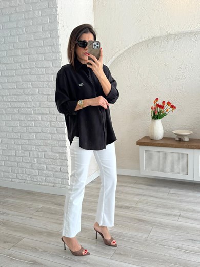 Siyah Kupra Uzun Kol Gömlek 