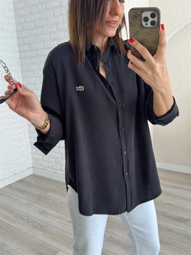 Siyah Kupra Uzun Kol Gömlek 