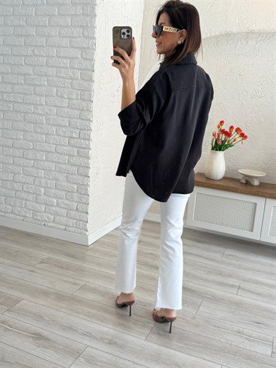 Siyah Kupra Uzun Kol Gömlek 