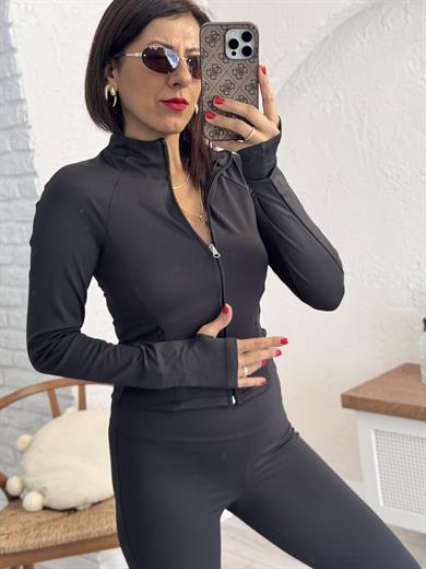 Soft Touch Lüx Kalite Oysh Model Yırtmaçlı Tayt Takım Siyah