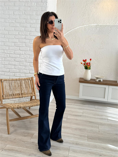 Straplez Alt Volanlı Top Beyaz