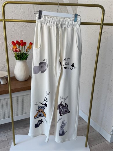 Tasarım Baskılı Pantolon (Beyaz)