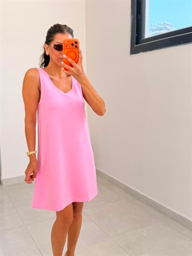 U Yaka Kalın Askılı Modal Elbise Pembe