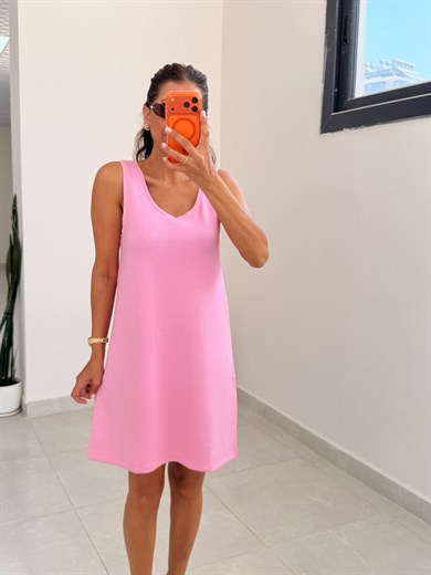 U Yaka Kalın Askılı Modal Elbise Pembe