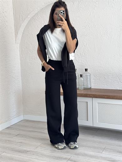 Üç İplik Bol Paça Siyah Eşofman