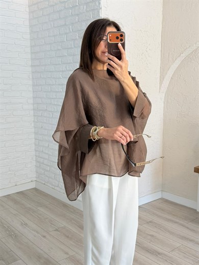 Uçuşan Pelerin Bluz Kahve