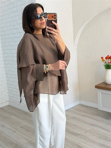 Uçuşan Pelerin Bluz Kahve