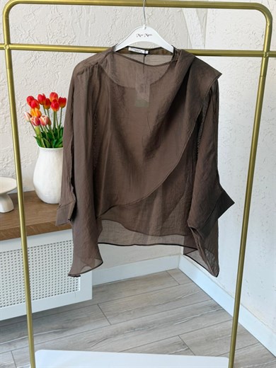 Uçuşan Pelerin Bluz Kahve