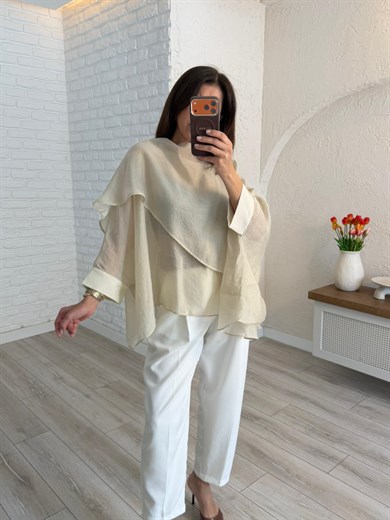 Uçuşan Pelerin Bluz Taş