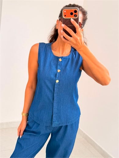 Yelekli Tensel Jean Takım Dark Blue
