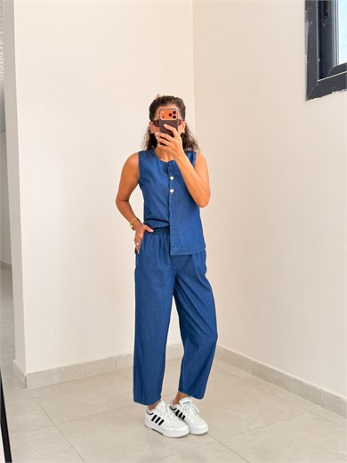Yelekli Tensel Jean Takım Dark Blue
