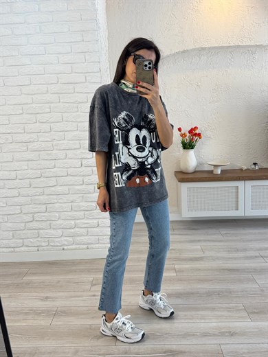 You Miki Baskılı Oversize Tişört Antrasit
