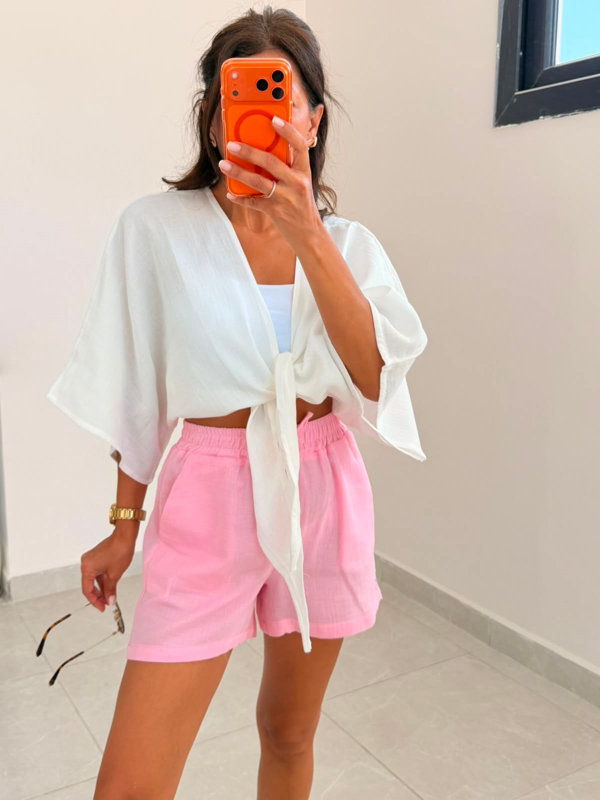  Kadın Müslin Beli Lastikli Şort Pembe