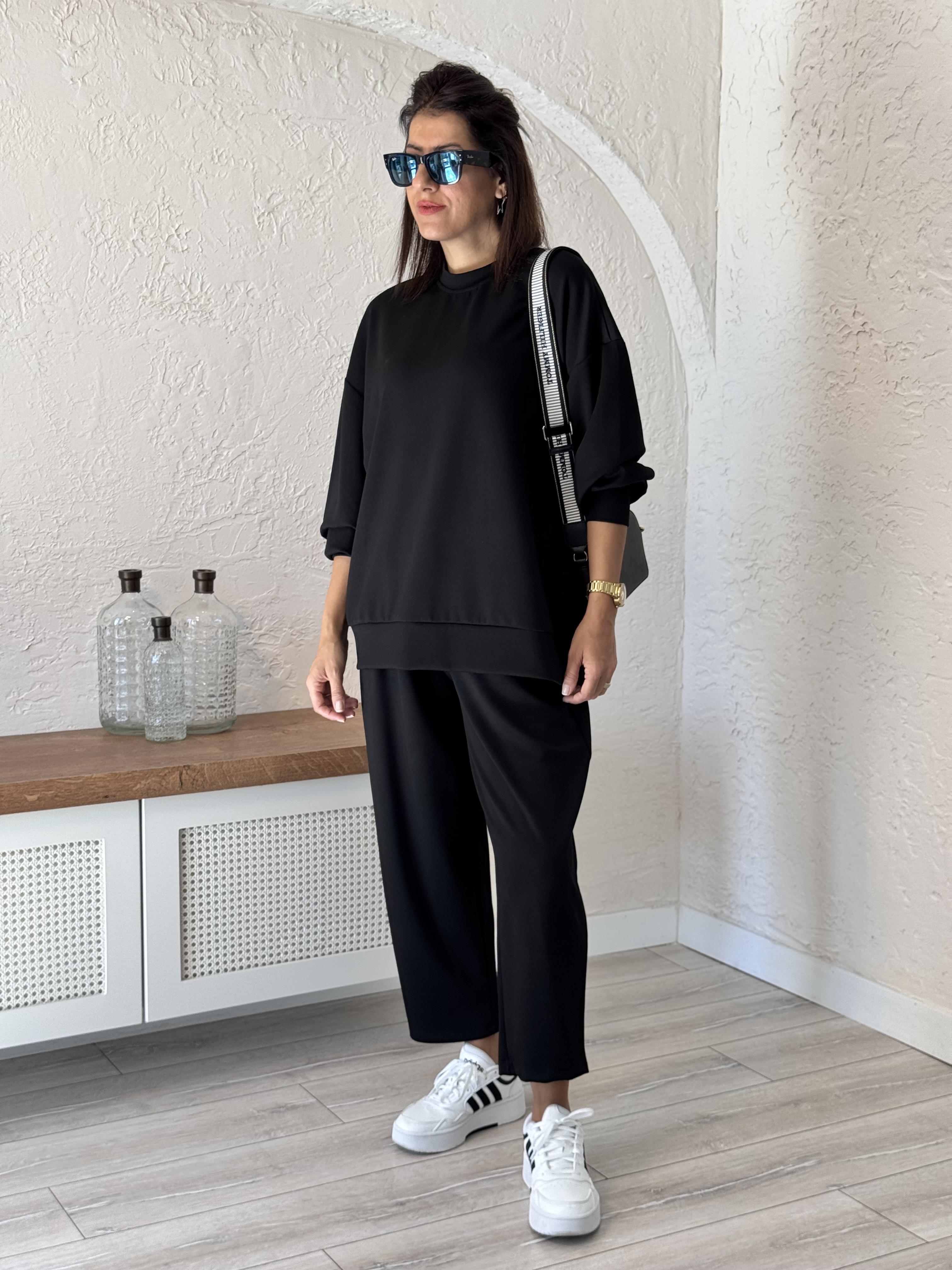  Modal Takım Şalvarlı pantolon Siyah 