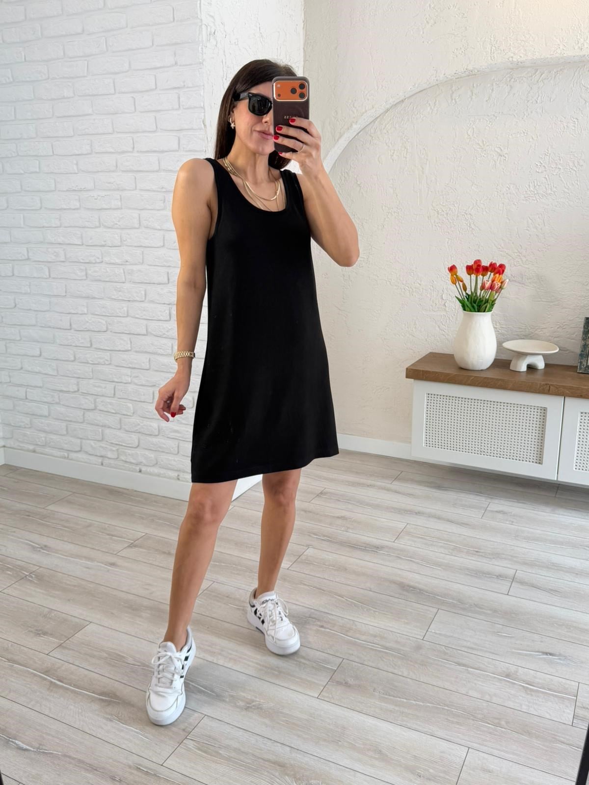  U Yaka Kalın Askılı Modal Elbise Siyah 