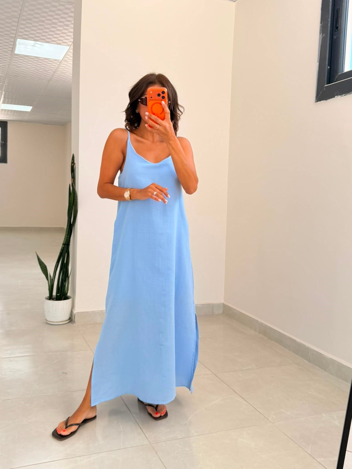 Askı Ayarlı Oversize Müslin Elbise Bebe Mavi 