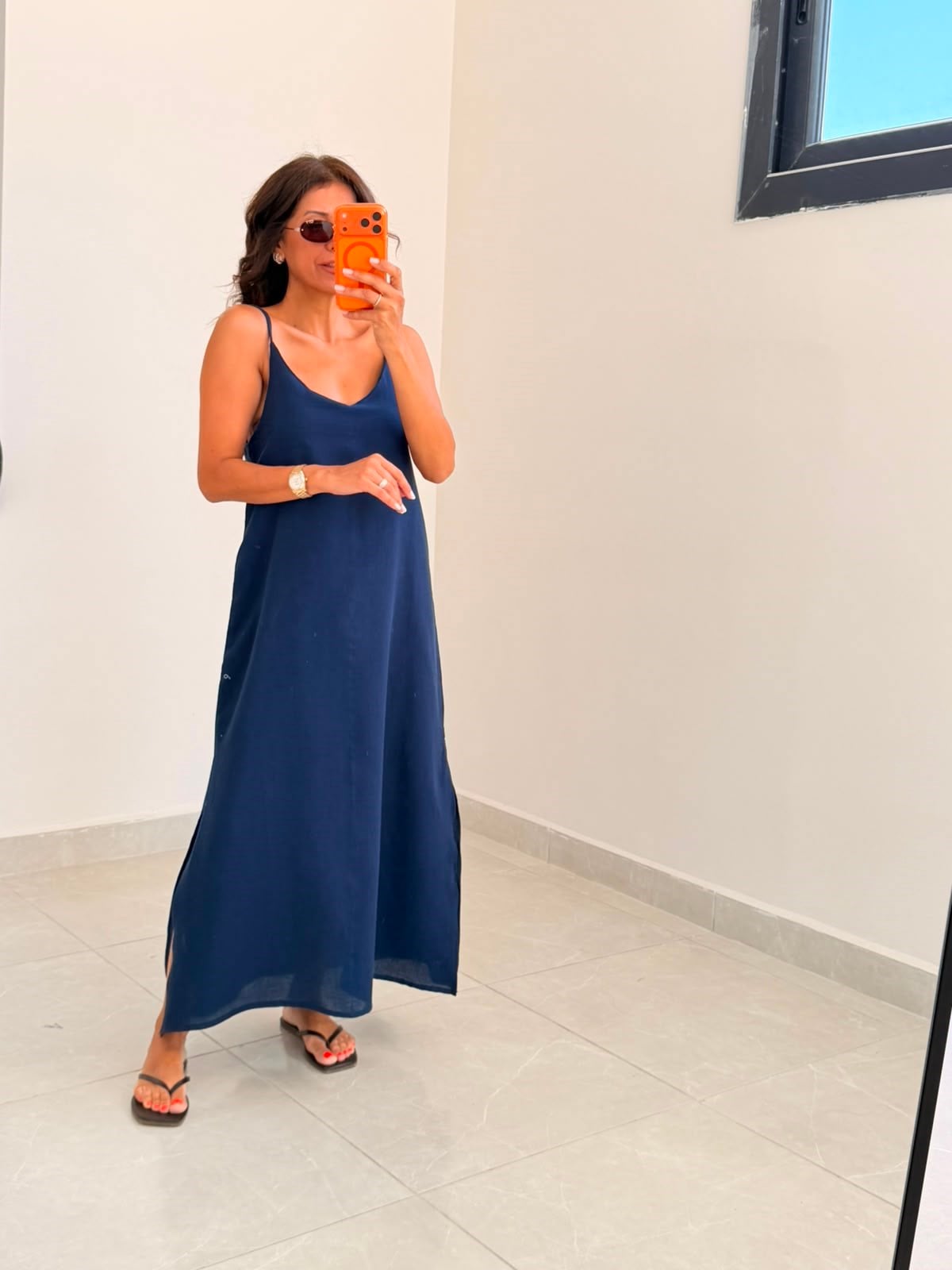 Askı Ayarlı Oversize Müslin Elbise Lacivert 