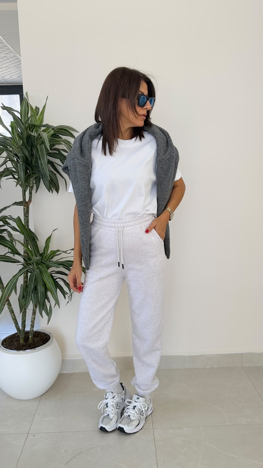 Bel Lastikli Üç İplik Şardonlu Jogger Eşofman Gri