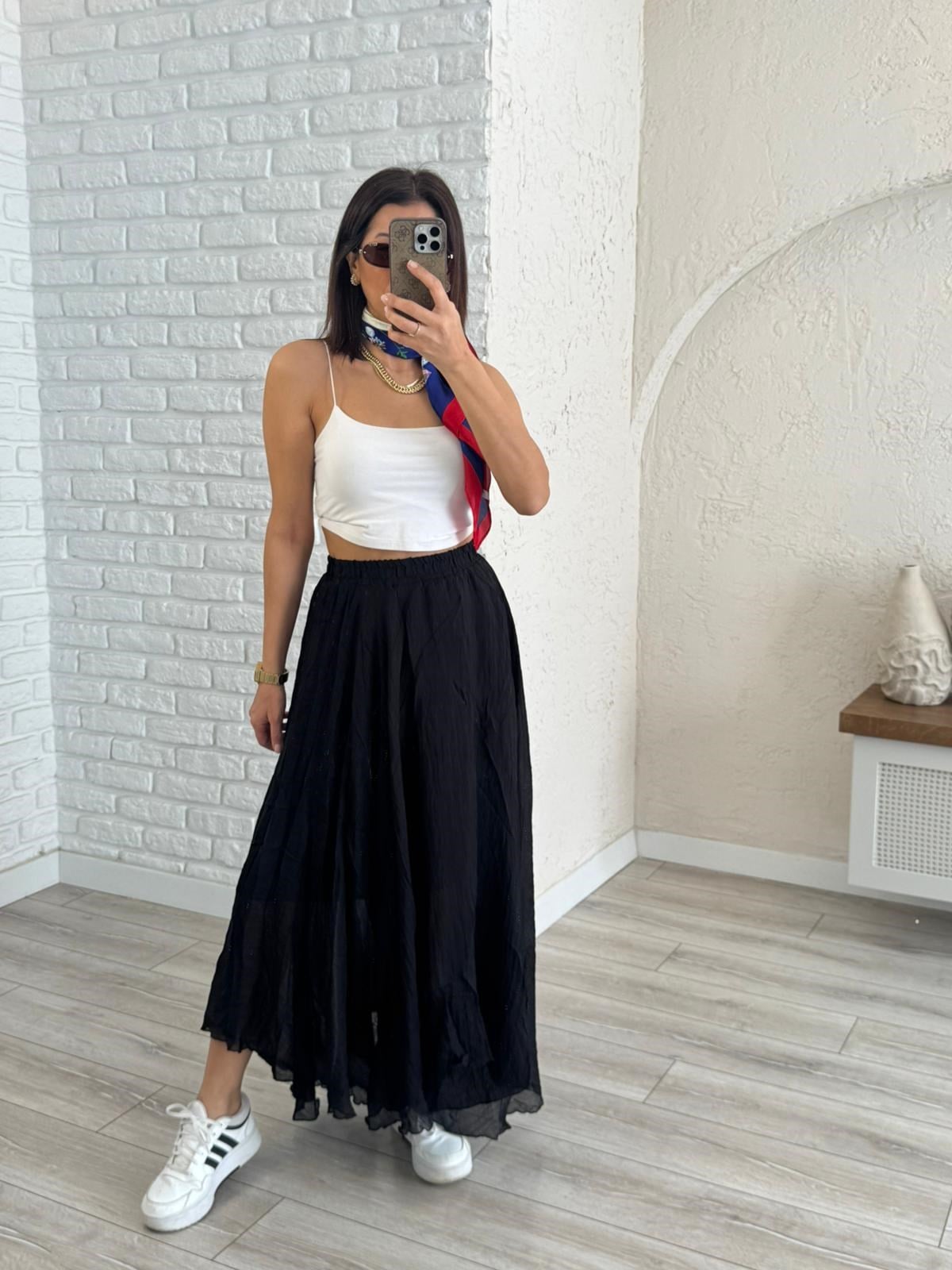 Bel Lastikli Yarım Astarlı Asimetrik Tül Etek Siyah