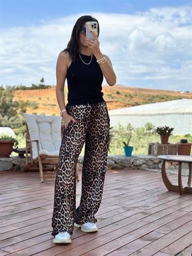 Beli Lastikli Leopar Desenli Rahat Eşofman Altı
