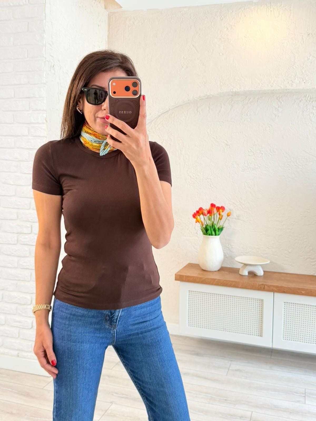 Bisiklet Yaka Düz Basic Badi Kahve 