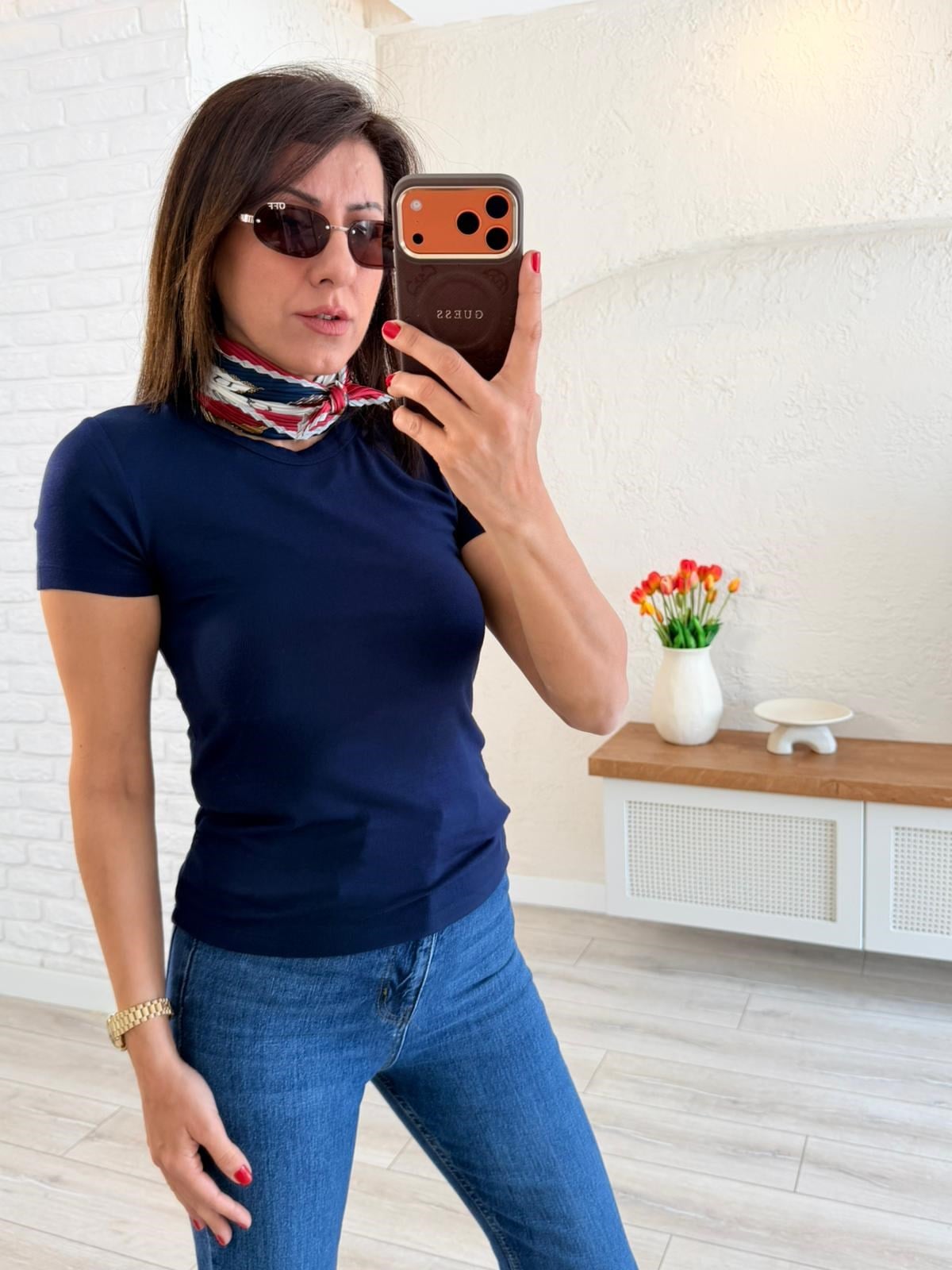 Bisiklet Yaka Düz Basic Badi Lacivert 