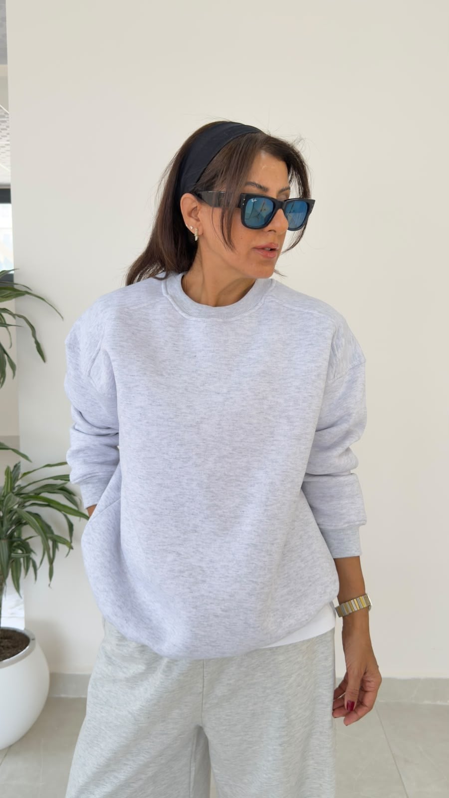 Bisiklet Yaka Üç İplik İç Şardonlu Oversıze Sweat Gri