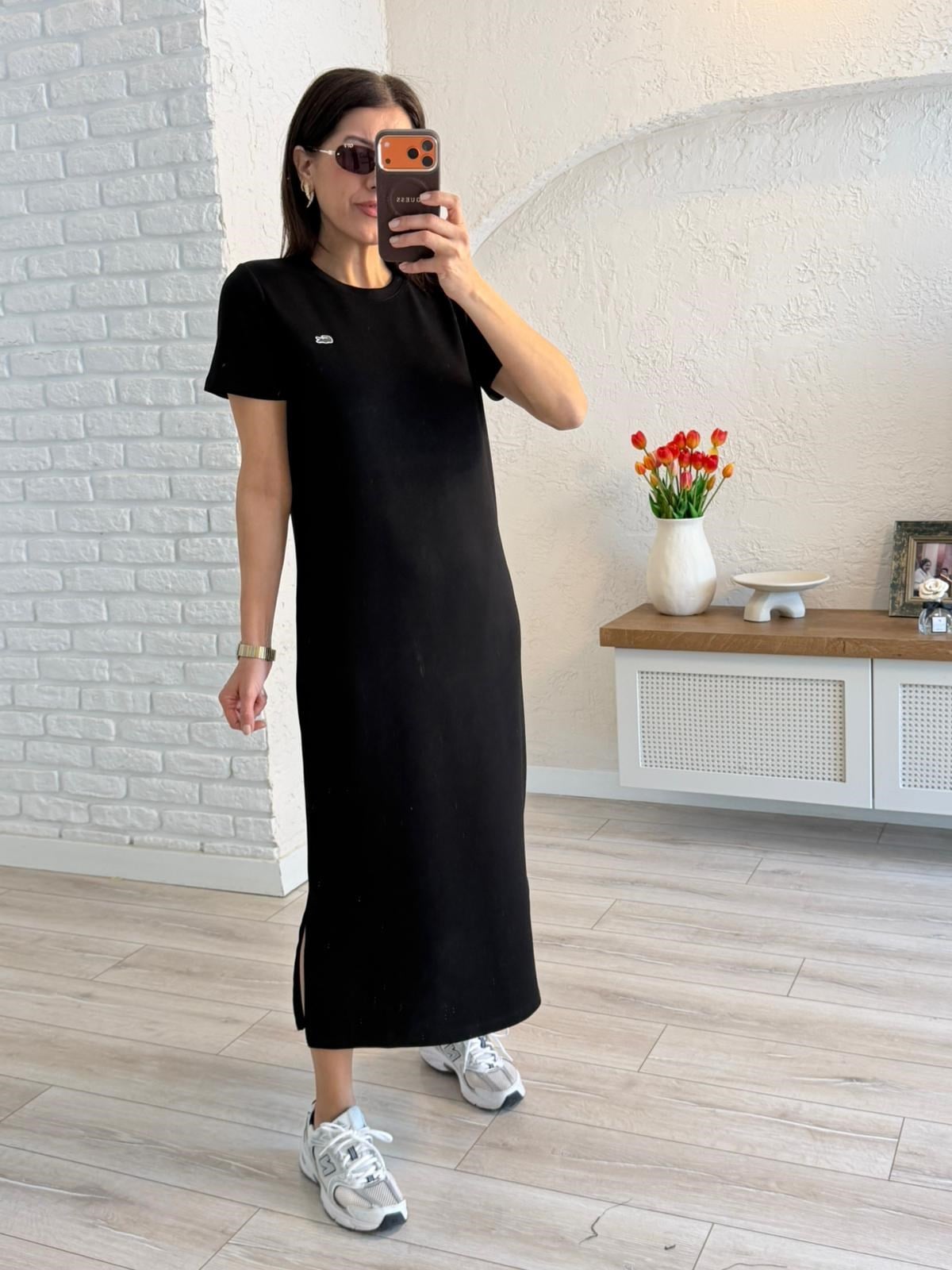 Bisiklet Yaka Yan Yırtmaçlı Modal Elbise Siyah 