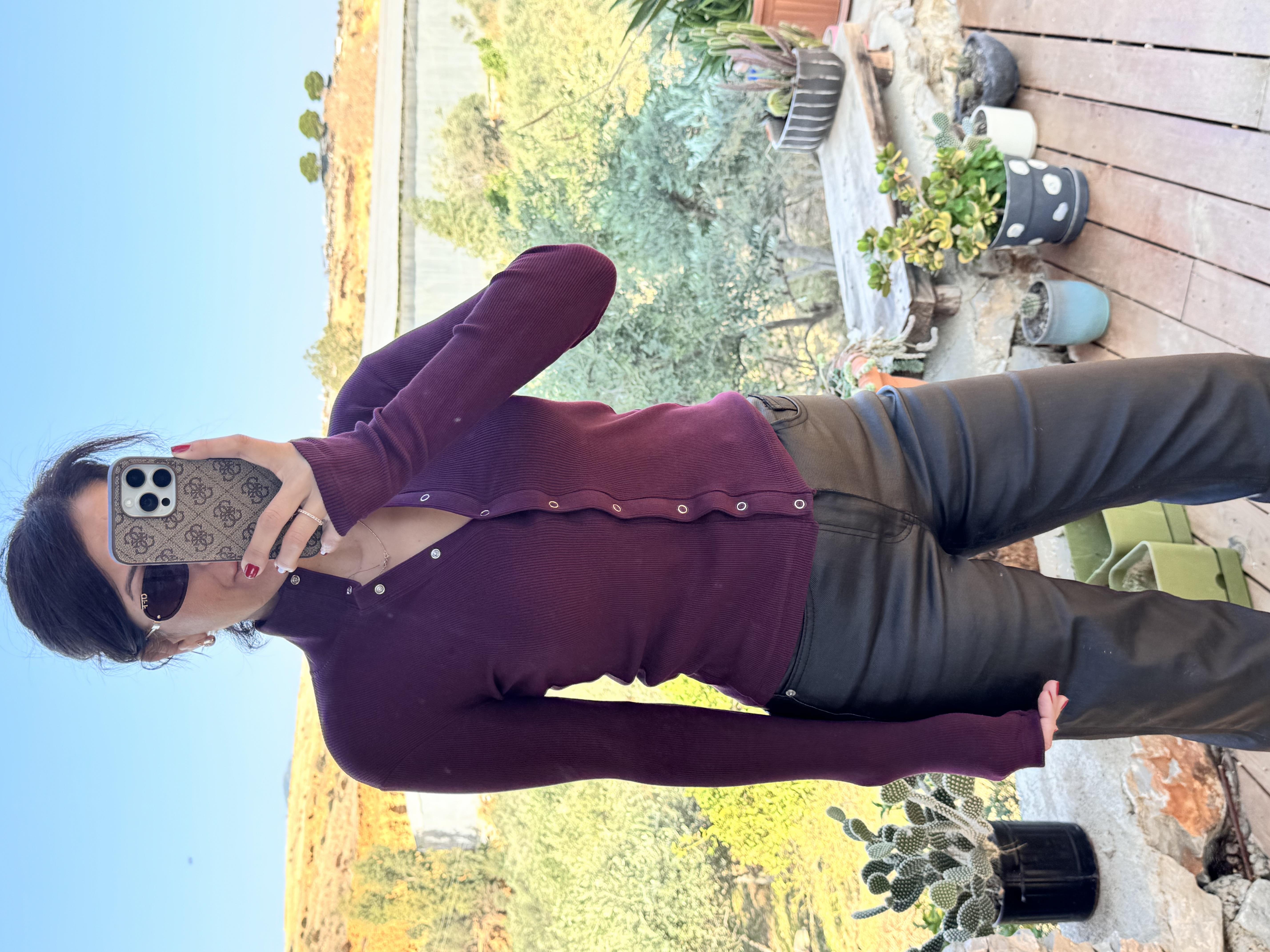 Boğazlı Çıtçıtlı Bluz Bordo