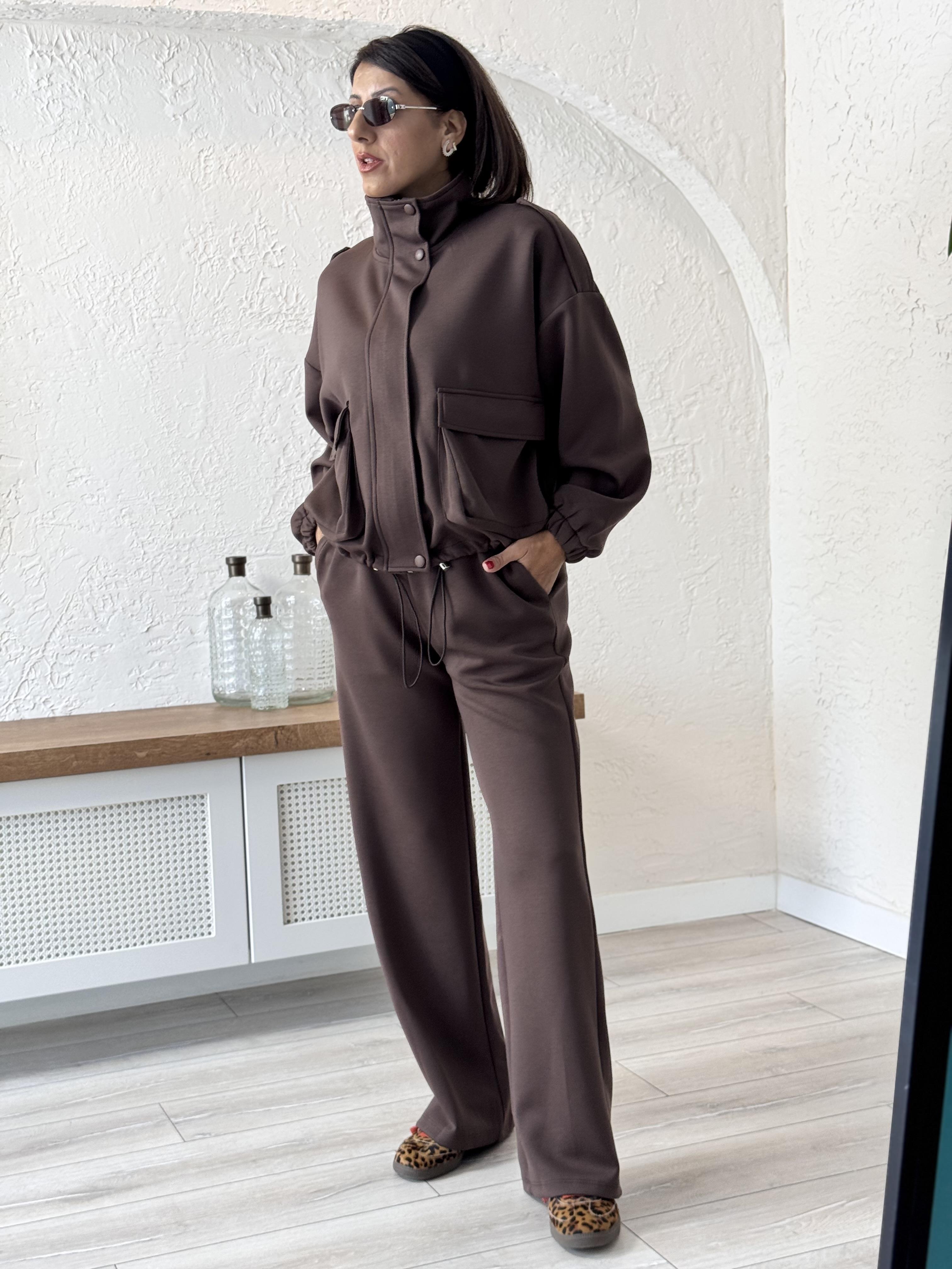 Bomber Ceketli Takım Acı Kahve 