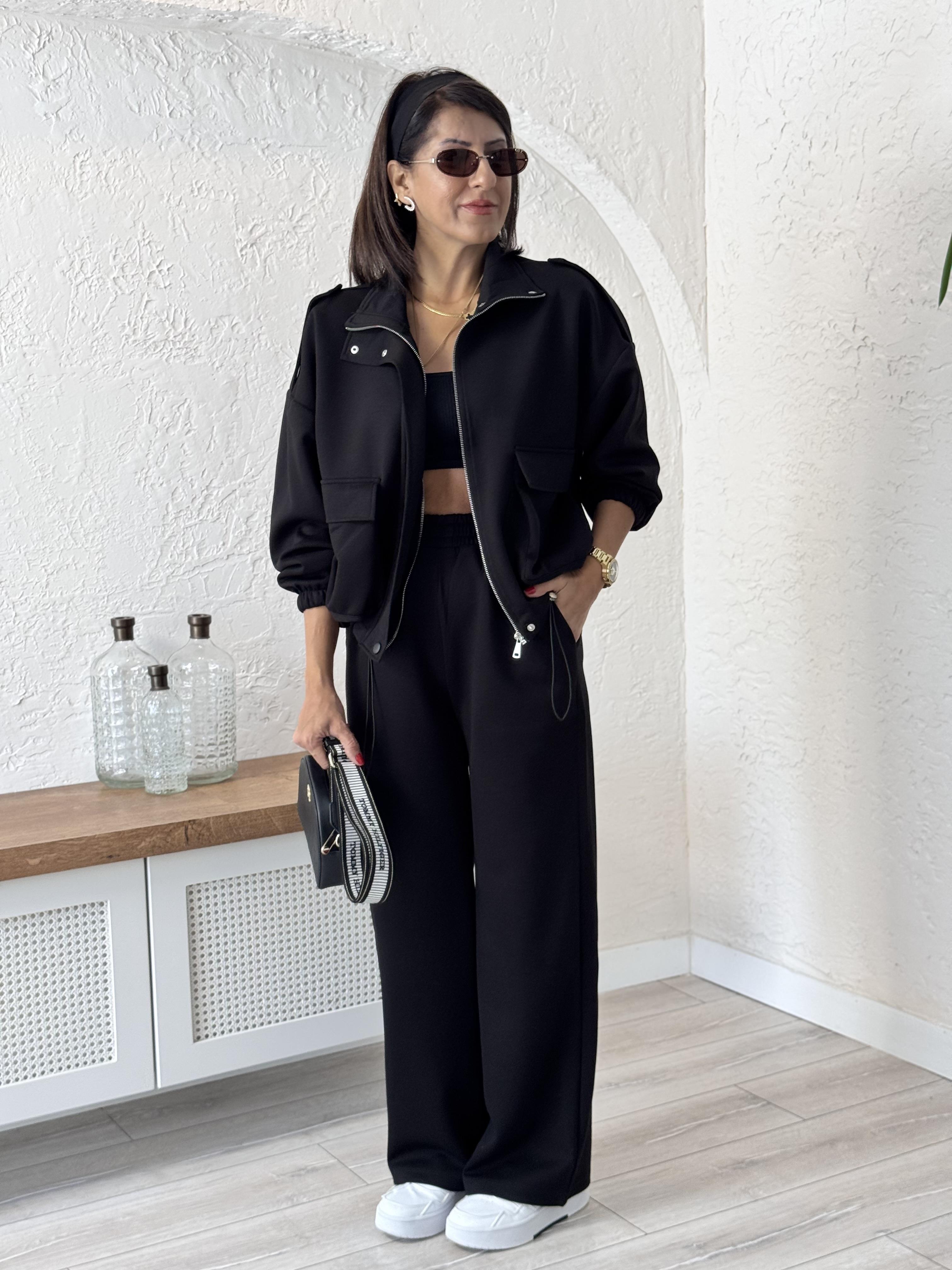 Bomber Ceketli Takım Siyah