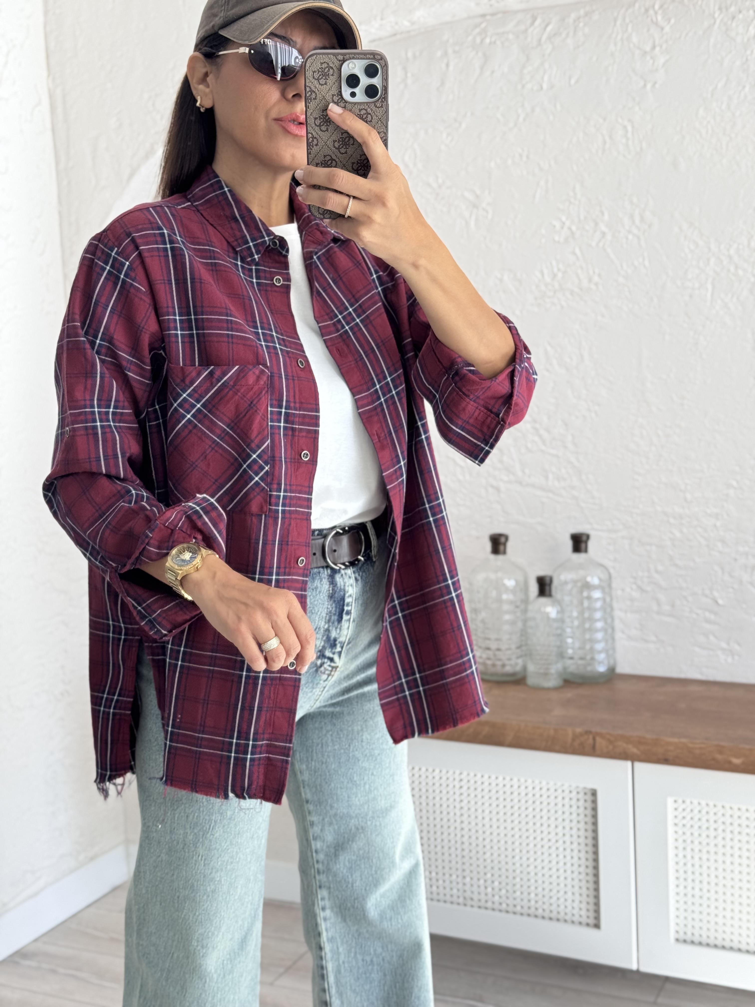 Bordo Ekoseli Gömlek 