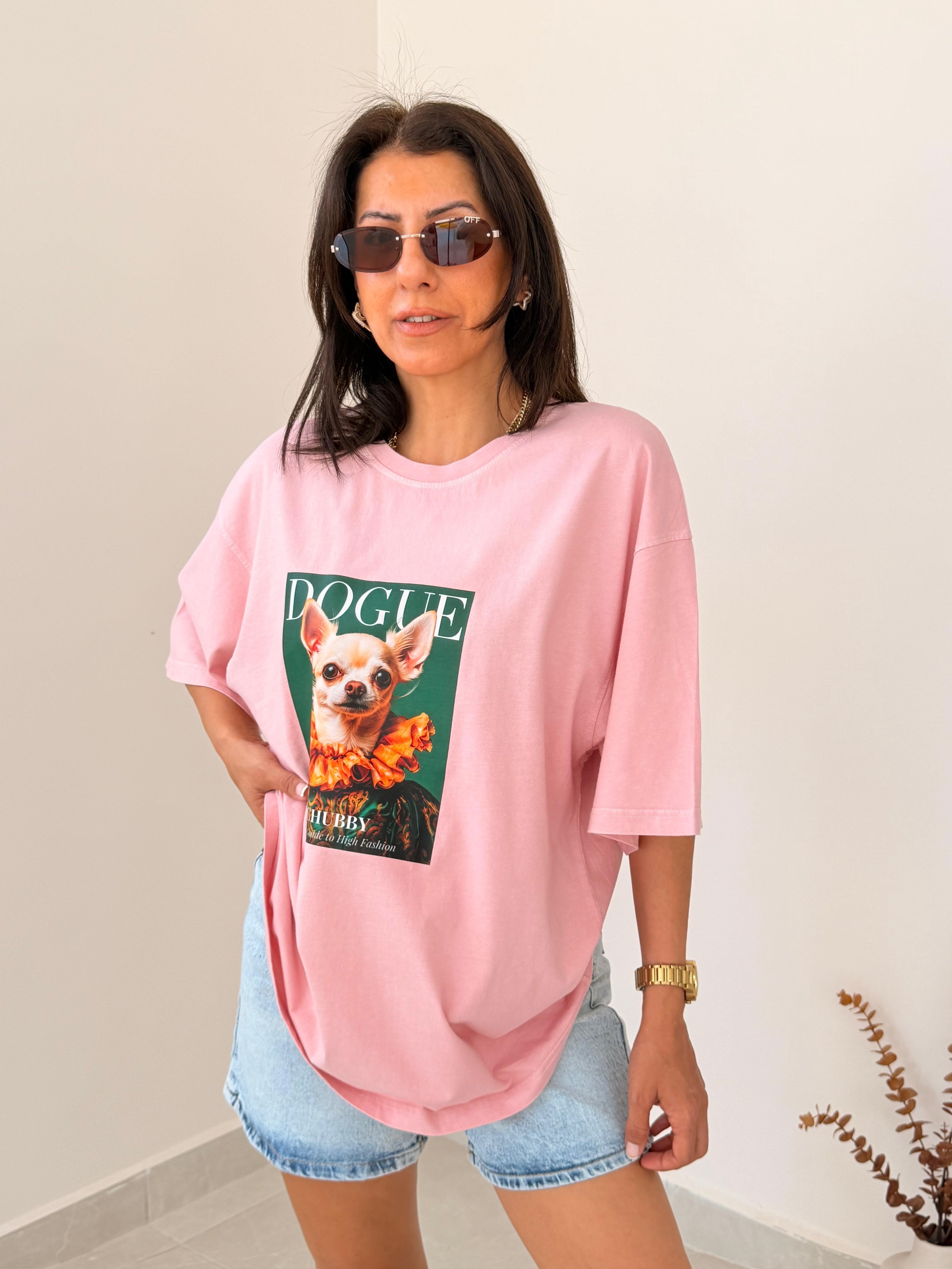 Chubby Baskılı Oversize Tişört Eskitme Pudra