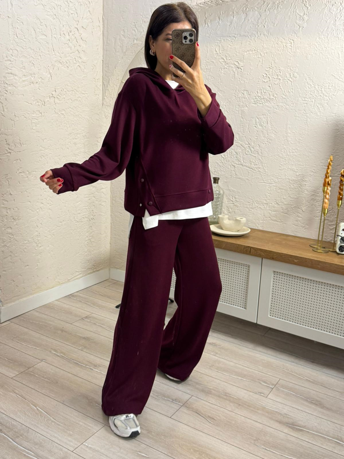 Çıtçıt Düğmeli Modal Takım Bordo