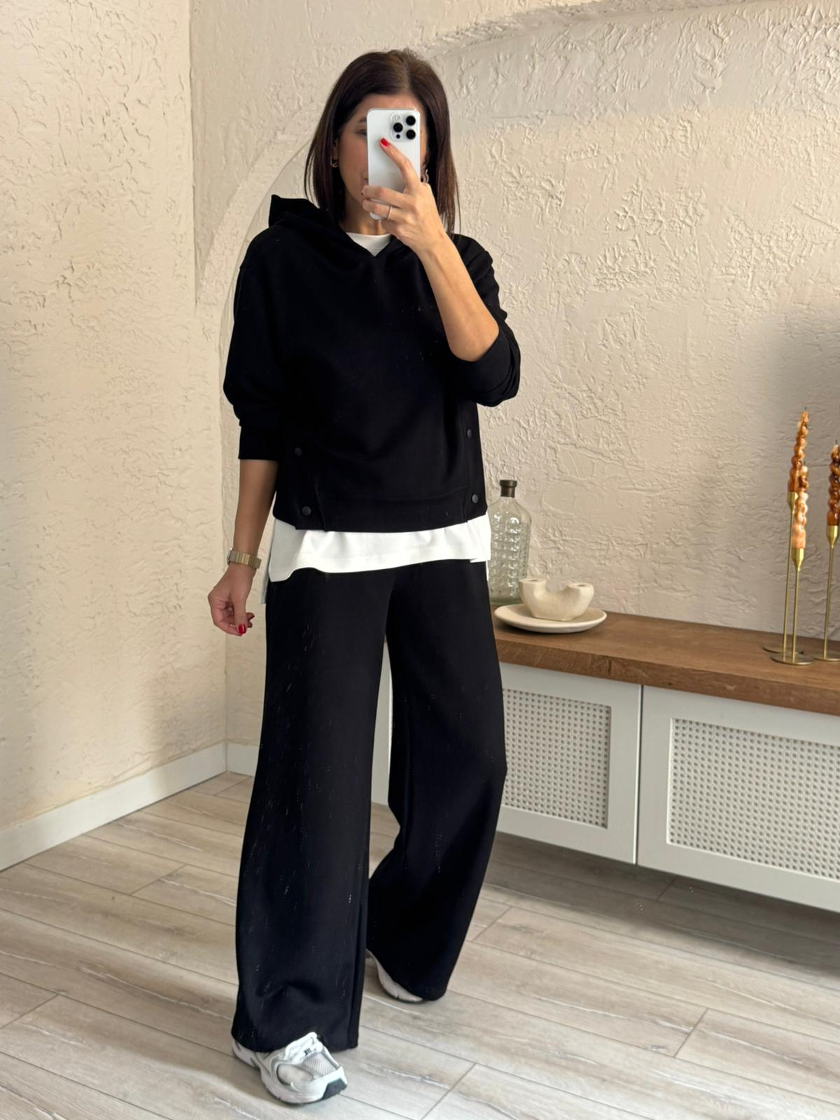 Çıtçıt Düğmeli Modal Takım Siyah