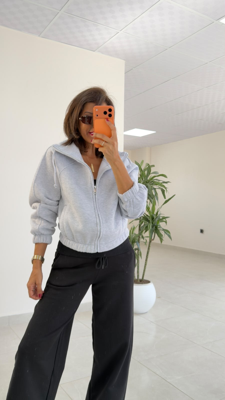 Dik Yaka Bel Lastikli Şardonlu Bomber Ceket Gri