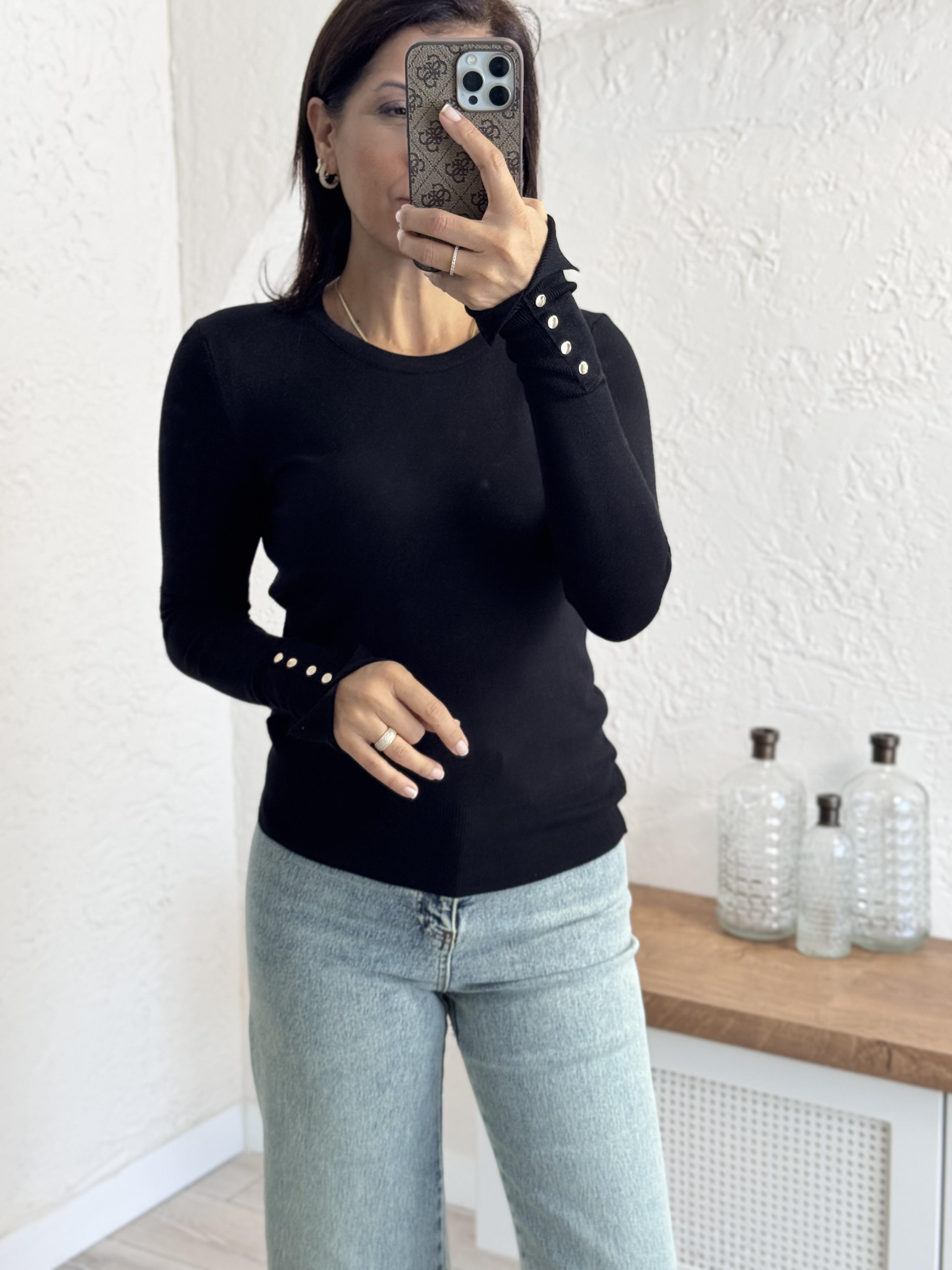 Dilvin Bisiklet  Yaka Kolu Droplu Kazak Siyah