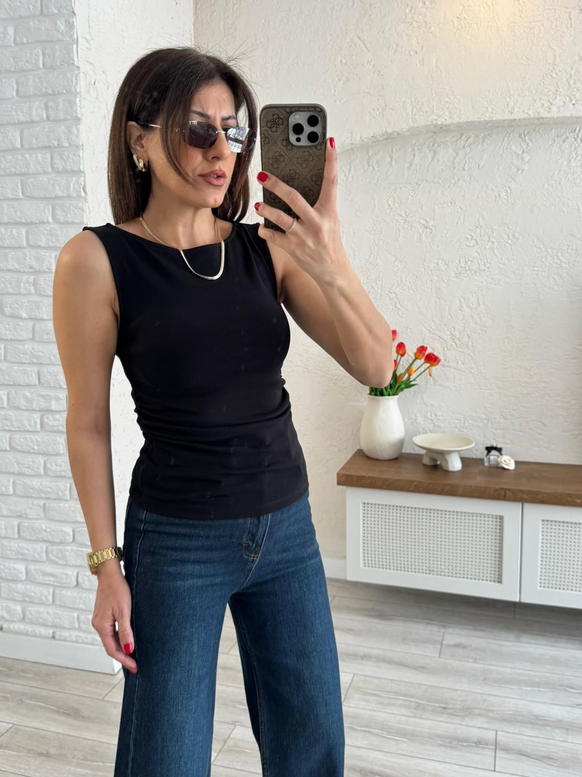 Dilvin Büzgülü Kayık Yaka Crop Top Siyah