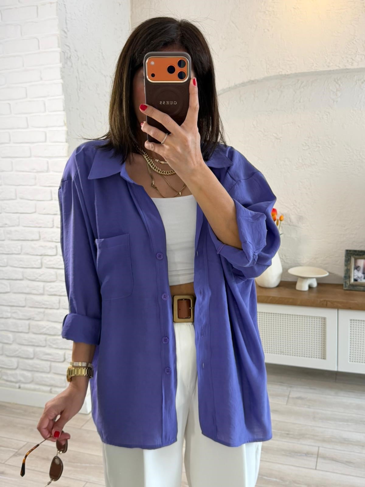 Düşük Omuzlu Oversize Gömlek Mor