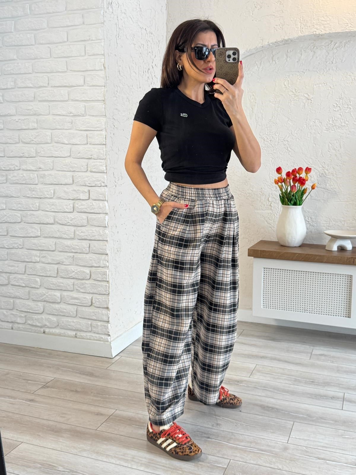 Ekoseli Pantolon Bej 