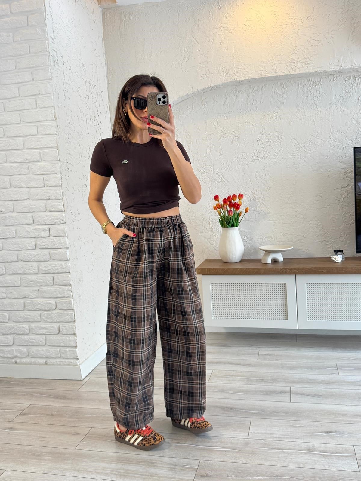 Ekoseli Pantolon Kahve 