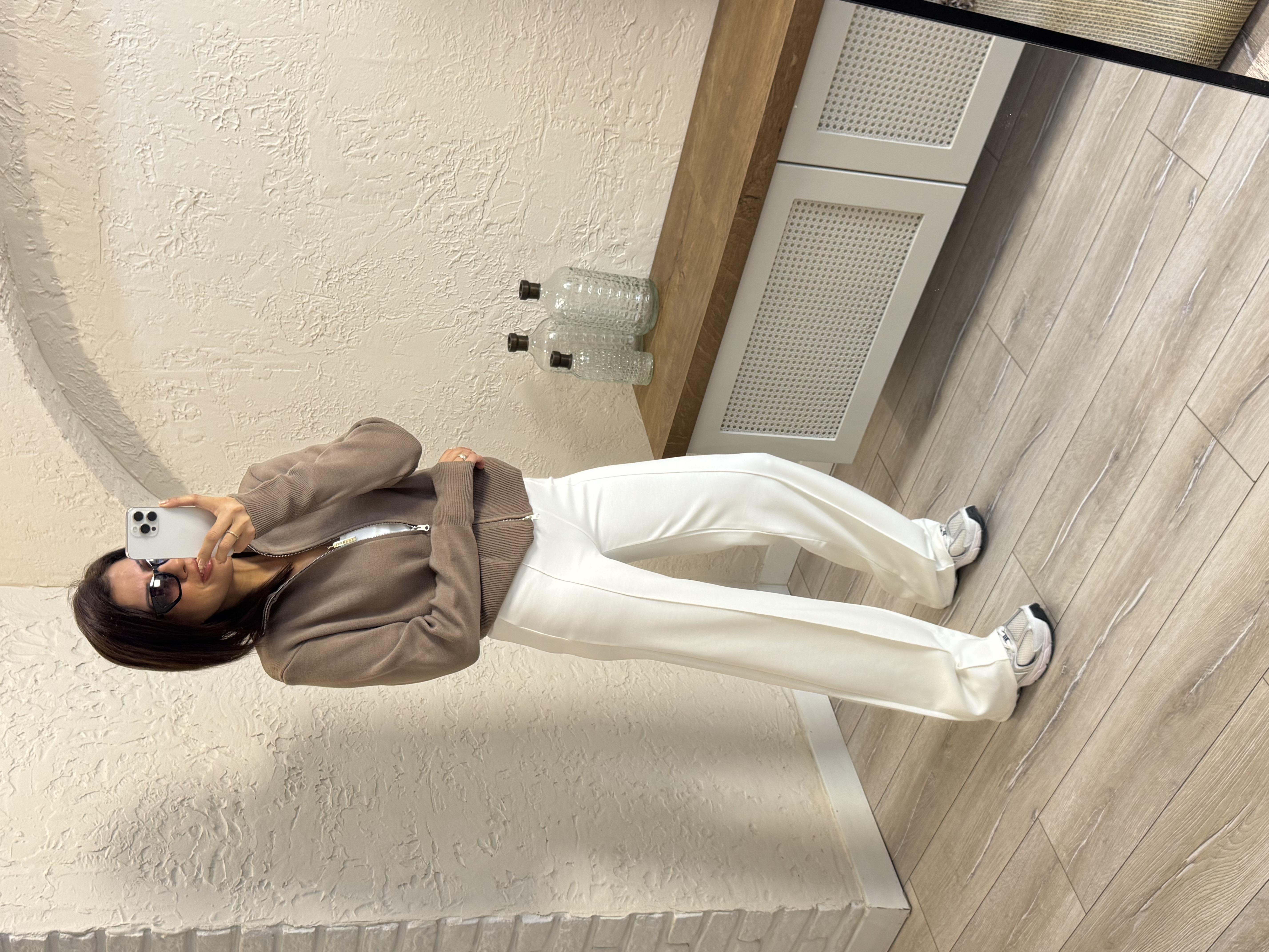 İthal Modal Kumaş Biyeli Pantolon Ekru