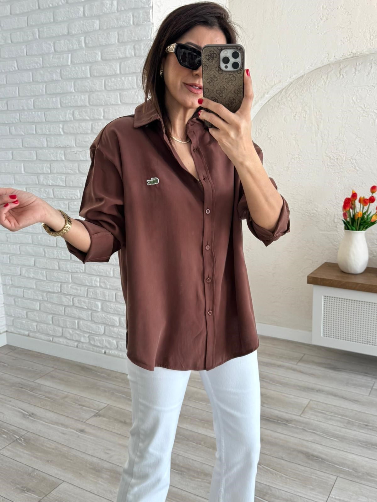 Kahve Kupra Uzun Kol Gömlek