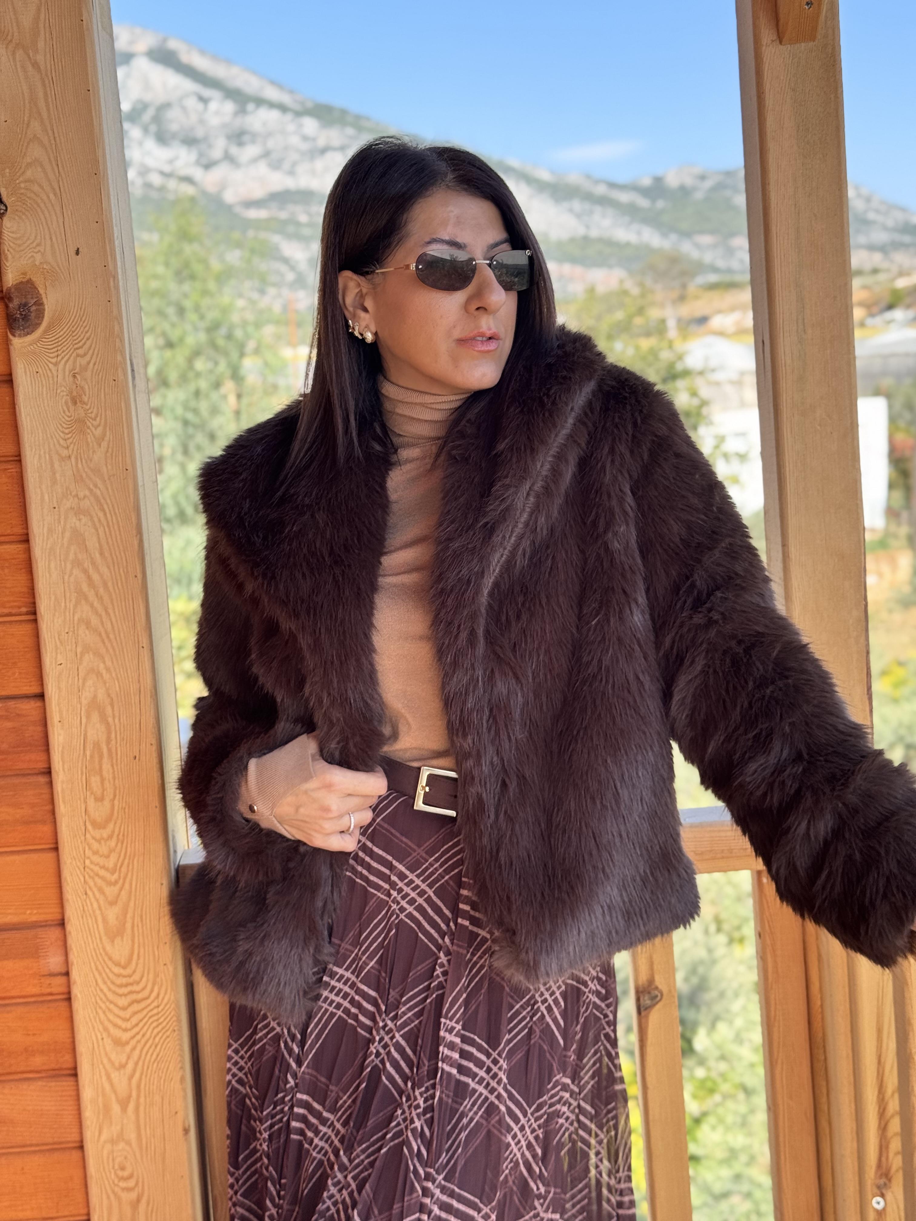 Kahve Premium Suni Kürk Ceket