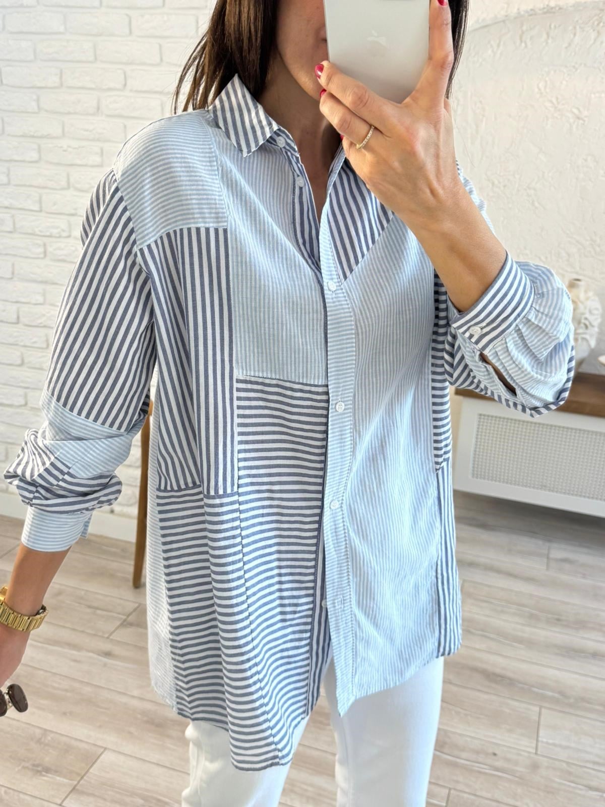 Kalın İnce Çizgili Gömlek Lacivert